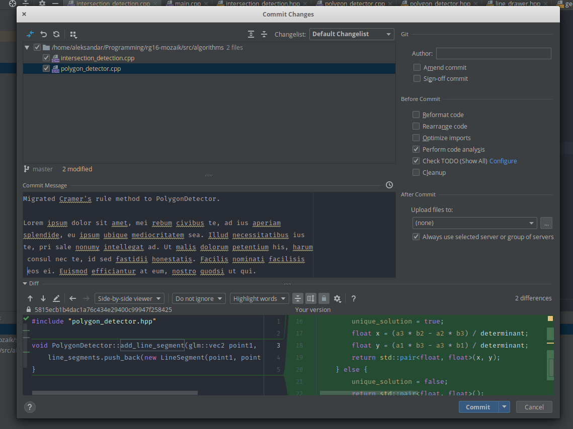 Commit dialog
